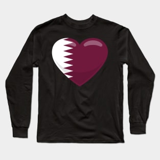 Qatar Flag Heart Long Sleeve T-Shirt